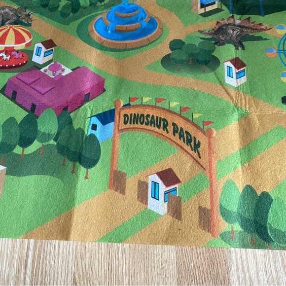Colorful Play Mat with Amusement Park Design Dinosaur Park Truck Driving Large - Picture 7 of 7